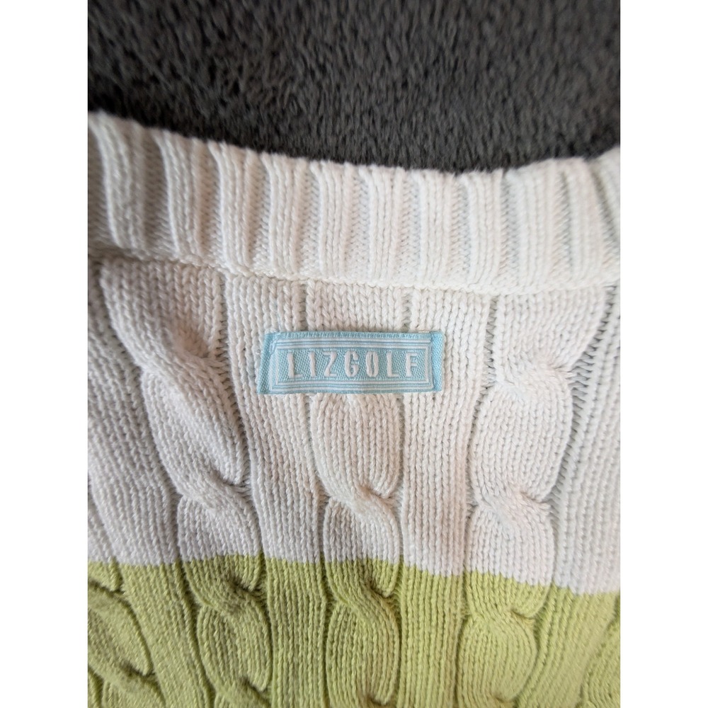 ✨ PRSTINE VTG Claiborne LG Preppy Tennis Golf Sweater V Neck Cable Knit Pullover - Picture 6 of 11